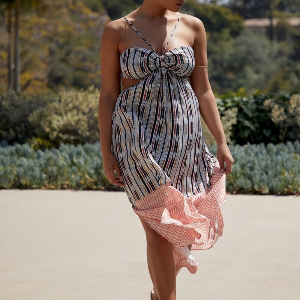 Anthropologie Striped Midi Dress - Black, White, Pink
